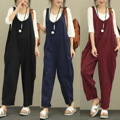 Women Wide Jumpsuit Rompers Casual Dungaree Harem Trousers Overall Loose Pants