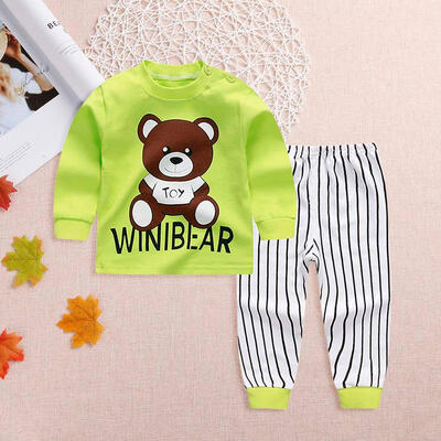 2pcs Cotton Cute Bear Clothing Set Stripe Boys Kids O-Neck T-shirt Pants
