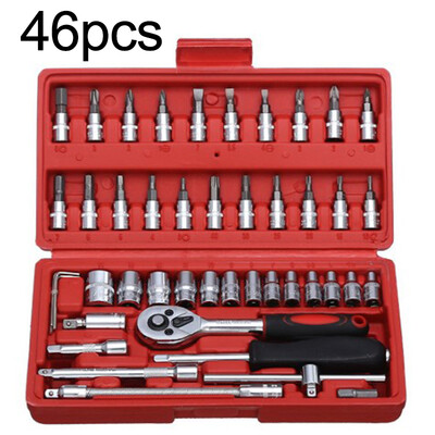 46pcsSet Auto Repair Tools Ratchet Wrench Hex Screw Combination Manual Tool
