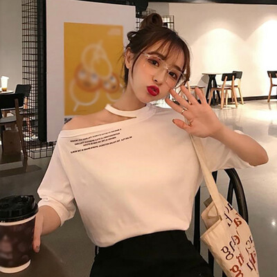 Novel Sexy Off-the-shoulder Womens Halter T-Shirts Korean Style Loose Letter Print Cotton blend Tops
Novel Sexy Off-the-shoulder Womens Halter T-Shirts Korean Style Loose Letter Print Cotton blend Tops