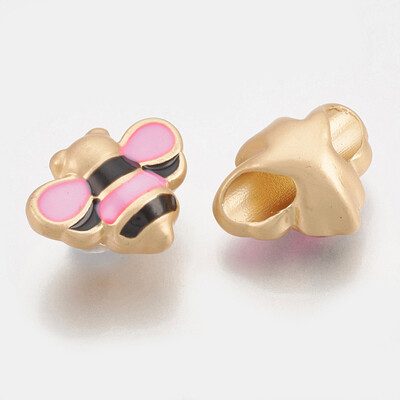 Alloy Enamel European Beads Large Hole Beads Matte Style Bee Matte Golden 17x14x9mm Hole 4mm