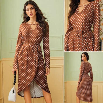 Women V Neck Maxi Long Sleeve Dress Polka Dot Prom Evening Party Autumn Fashion Sundress
Women V Neck Maxi Long Sleeve Dress Polka Dot Prom Evening Party Autumn Fashion Sundress