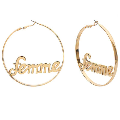 Hyperbole Femme Baby Letter Large Hoop Earrings for Women Simple Hip-hop Jewelry