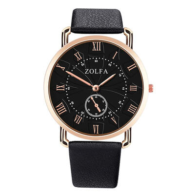ZOLFA Rhinestone Quartz Watches Men Casual Leather Strap Analog Wristwatch