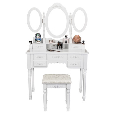 Vanity Dressing Table Set Foldable 3 Mirrors & 7 Drawers Makeup Dressing Table with Cushioned StoolWhite
Vanity Dressing Table Set Foldable 3 Mirrors & 7 Drawers Makeup Dressing Table with Cushioned StoolWhite
