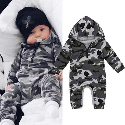 Newborn Baby Boy Girls Striped Cotton Hooded Bodysuit Romper Jumpsuit Kids Outfit Clothes