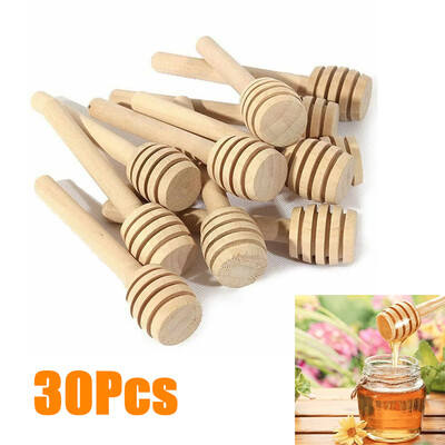 30Pcs 118 Long Handle Wooden Honey Dipper Stirring Stick Mixing Spoon Stirrer