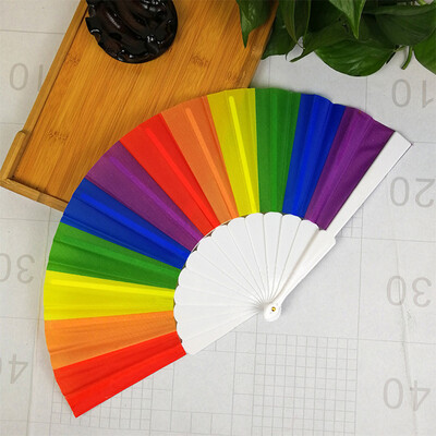 Siaonvr Rainbow Hand Held Folding Fan Dance Fan For Wedding Themed Parties Decoration