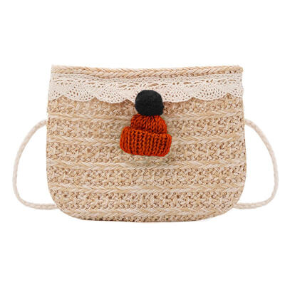 Straw Small Shoulder Handbags Girls Cute Decor Crossbody Top-handle Bags