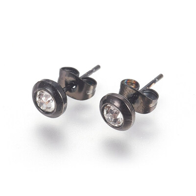 304 Stainless Steel Stud Earrings with Rhinestone Flat Round Gunmetal 15x65x4mm Pin 07mm
304 Stainless Steel Stud Earrings with Rhinestone Flat Round Gunmetal 15x65x4mm Pin 07mm