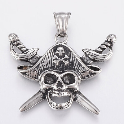 304 Stainless Steel Pendants Pirate Style Skull Antique Silver 30x39x55mm Hole 8x5mm
304 Stainless Steel Pendants Pirate Style Skull Antique Silver 30x39x55mm Hole 8x5mm