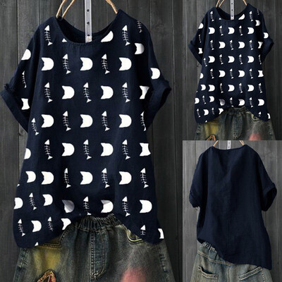 Starmoon Women Ice Silk Wrinkle O-neck Short-sleeved Printed Fish Bone Casual Blouse Top
Starmoon Women Ice Silk Wrinkle O-neck Short-sleeved Printed Fish Bone Casual Blouse Top