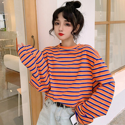 Womens casual T-shirt Harajuku style long-sleeved T-shirt O-neck loose warm autumn spring striped basic T-shirt top
Womens casual T-shirt Harajuku style long-sleeved T-shirt O-neck loose warm autumn spring striped basic T-shirt top