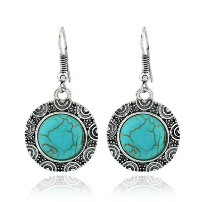 Retro Eardrop European&American Popular Earrings Round Turquoise Women Earrings Hanging Jewelry
Retro Eardrop European&American Popular Earrings Round Turquoise Women Earrings Hanging Jewelry
