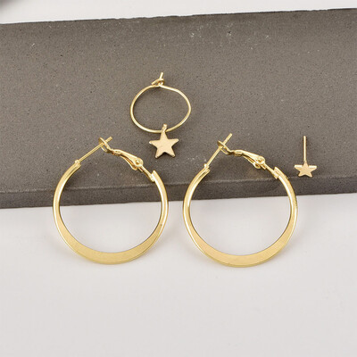 Women Crystal Star Moon Dangle Drop Ear Cuff Clip Stud Earrings Set Jewelry