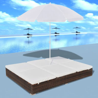 Outdoor Lounge Bed with Umbrella Poly Rattan Brown 
Outdoor Lounge Bed with Umbrella Poly Rattan Brown