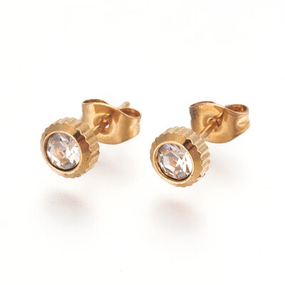 304 Stainless Steel Ear Studs with Rhinestone Flat Round Crystal Golden 13514mm Pin 08mm
304 Stainless Steel Ear Studs with Rhinestone Flat Round Crystal Golden 13514mm Pin 08mm