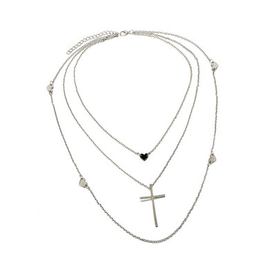 Multilayer Crystal Heart Cross Pendant Necklace for Women Fashion Jewelry Choker Statement Necklaces Simple Style Pendants