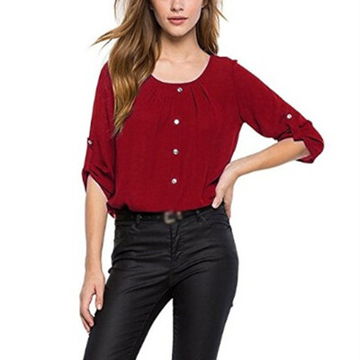 Women Elegant O Neck Pleated Chiffon Blouse Button Loose Solid Casual T Shirts
Women Elegant O Neck Pleated Chiffon Blouse Button Loose Solid Casual T Shirts