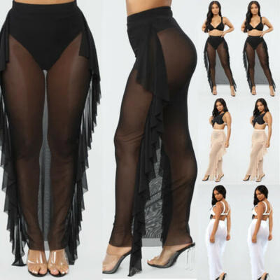 Summer Womens Chiffon See-Through Long Maxi Split Skirt Beach Dress Sundress
