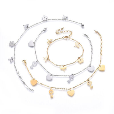 304 Stainless Steel Charms Anklets with Lobster Claw Clasps Golden & Stainless Steel Color 7-78"20cm 2mm
304 Stainless Steel Charms Anklets with Lobster Claw Clasps Golden & Stainless Steel Color 7-78"20cm 2mm