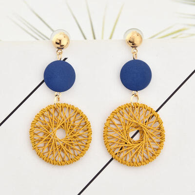 Korean Fashion DIY Wood Round Earrings Hollow Mesh Dangle Drop Earrings for Women Earings Fashion Jewelry 2019 Brincos Oorbellen