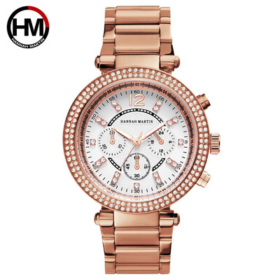 RM Fashion Diamond Three Eye Six Digit Digital Scale Ladies Steel Belt Quartz Watch