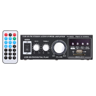 12V 220V Mini Stereo Audio Power Amplifier Digital Audio Receiver AMP USB SD Slot MP3 Player FM Radio with Remote Control Dual C
12V 220V Mini Stereo Audio Power Amplifier Digital Audio Receiver AMP USB SD Slot MP3 Player FM Radio with Remote Control Dual C
