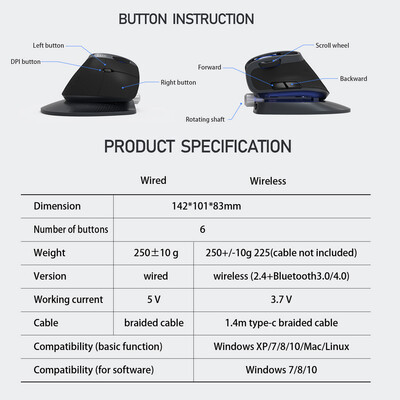 Delux M618X Wireless Mouse Ergonomic Vertical Optical Mouse 24Ghz Wireless Bluetooth 3040 for PC Laptop
Delux M618X Wireless Mouse Ergonomic Vertical Optical Mouse 24Ghz Wireless Bluetooth 3040 for PC Laptop