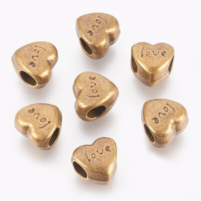 Tibetan Style Alloy European Beads Large Hole Beads Lead Free & Nickel Free Heart Carved Love Antique Bronze 11x11x8mm