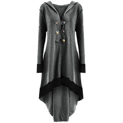 Lace-up Plus Size Hooded High Low Coat 
Lace-up Plus Size Hooded High Low Coat