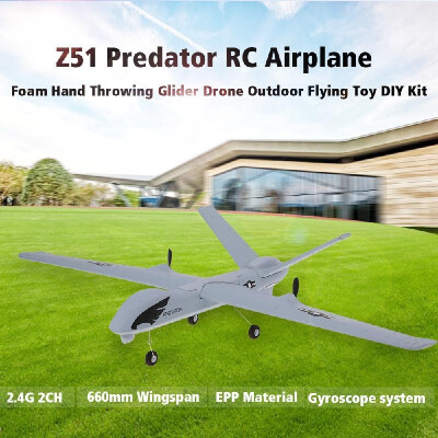 Z51 24G 2CH Predator Remote Control RC Airplane 660mm Wingspan Foam Hand Throwing Glider Drone DIY Kit for Kids Beginners
Z51 24G 2CH Predator Remote Control RC Airplane 660mm Wingspan Foam Hand Throwing Glider Drone DIY Kit for Kids Beginners