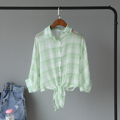 6 New Women Blouse Plaid Printe Knotted Short Shirt Fashion Casual Lapel Long Sleeve Sunscreen Shirt Tops
6 New Women Blouse Plaid Printe Knotted Short Shirt Fashion Casual Lapel Long Sleeve Sunscreen Shirt Tops