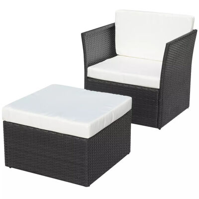 Garden Chair with Stool Poly Rattan Black