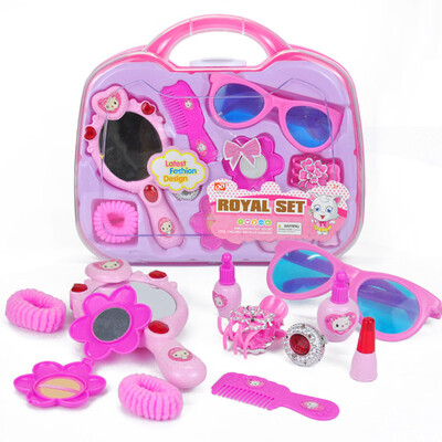 YIWULA11PC Childrens play toy girl dressing jewelry toy set Beauty salon portable box