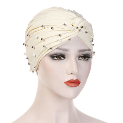 Women Head Scarf Head Wrap Muslim Soft Cancer Chemo Cap Turban Hats Beads Braid Hair Loss Beads Islamic India Cap