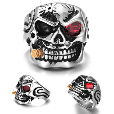 Gold Smoking Pipe Biker Mens Rings Rock Punk Skull Ring Titanium Steel Clear Zircon Eye Plating Rings Men Jewelry
Gold Smoking Pipe Biker Mens Rings Rock Punk Skull Ring Titanium Steel Clear Zircon Eye Plating Rings Men Jewelry