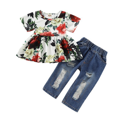 Pullover Floral Summer Baby Toddler Girl Short Sleeve Floral Print T-shirt Blouse Tops Denim Trousers Pants Casual Outfits
Pullover Floral Summer Baby Toddler Girl Short Sleeve Floral Print T-shirt Blouse Tops Denim Trousers Pants Casual Outfits