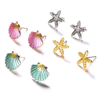 New Elegant Fashion Stud Earrings for Women Starfish Seashell Symmetry Geometric Earrings Set
New Elegant Fashion Stud Earrings for Women Starfish Seashell Symmetry Geometric Earrings Set