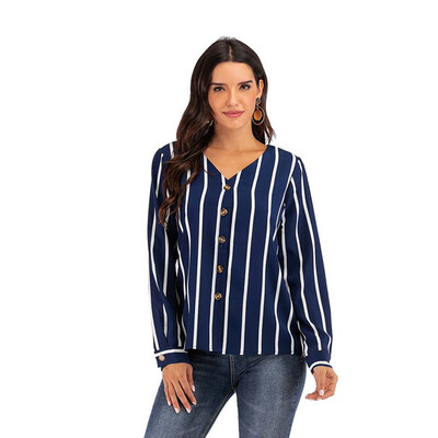 Tailored Women Casual Stripe V neck Long Sleeve Blouse Loose Top Ladies Button Down Shirt
Tailored Women Casual Stripe V neck Long Sleeve Blouse Loose Top Ladies Button Down Shirt
