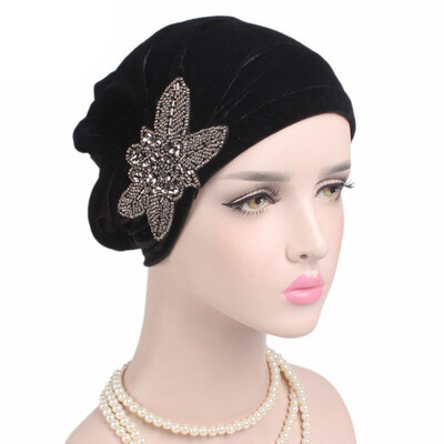 2019 New Fashion Four-leaf flower-beaded Cap Indian Headscarf Hat Scarf Hat Cap