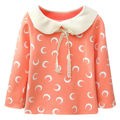 Children Plus Velvet Shirts Autumn Cartoon Printed Long Sleeve T-Shirt Doll Collar Casual Tops