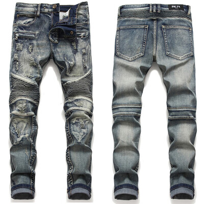 Gobestart Mens Nostalgic Moto-Biker Hole Denim Multi-zipper Jeans Pleated Long Pants
Gobestart Mens Nostalgic Moto-Biker Hole Denim Multi-zipper Jeans Pleated Long Pants