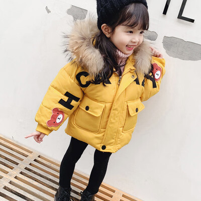 Jacket For Girls Winter Kids Jacket Children Girl Letter Hooded Warm Outerwear Coat Girls Clothes 2019 New Infant Down Parkas