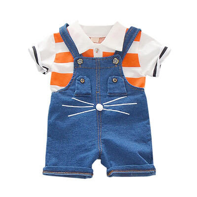 Boy Shorts Set Summer Baby Boys Short Sleeve Stripe Print Tops Blouse Shirt Denim Suspender Pants Children Casual Outfits Sets
Boy Shorts Set Summer Baby Boys Short Sleeve Stripe Print Tops Blouse Shirt Denim Suspender Pants Children Casual Outfits Sets