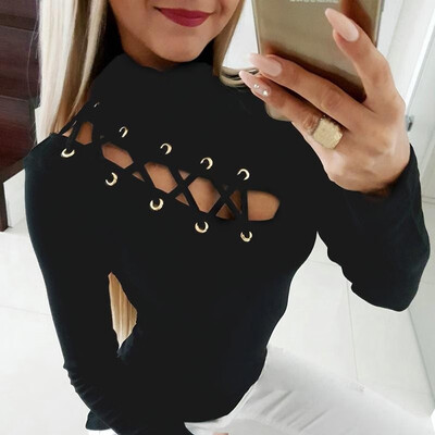 Women T-shirt Solid Bandage Hollow Out Open Back High Neckline Long Sleeve Slim Sexy Club Wear
Women T-shirt Solid Bandage Hollow Out Open Back High Neckline Long Sleeve Slim Sexy Club Wear