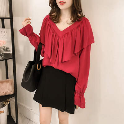 Fashion Ruffles V-Neck Tops Autumn Ladies Blouse Solid Color Women Long Sleeve Casual Chiffon Elegant Shirt
Fashion Ruffles V-Neck Tops Autumn Ladies Blouse Solid Color Women Long Sleeve Casual Chiffon Elegant Shirt