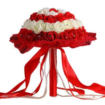 Gobestart Crystal Lace Roses Bridesmaid Wedding Bouquet Bridal Artificial Silk Flowers