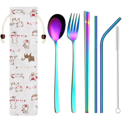 Portable Travel Dinneware Set Stainless Steel Spoon Straws Chopsticks Fork Set With Linen Bag Kitchen Tableware
Portable Travel Dinneware Set Stainless Steel Spoon Straws Chopsticks Fork Set With Linen Bag Kitchen Tableware