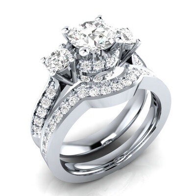 White Sapphire Wedding Band Rings Set Women Fashion Jewelry